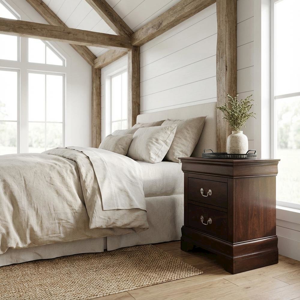 Traditional Cappuccino Nightstand with Dovetailed Drawers and Metal Glides