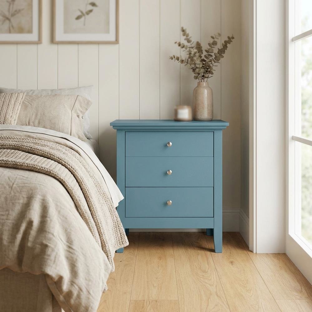 Teal Bedroom Nightstand with Three-Drawer Storage and Casual Style
