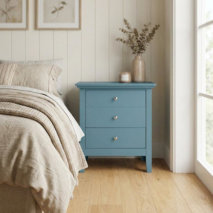 Teal Bedroom Nightstand with Three-Drawer Storage and Casual Style