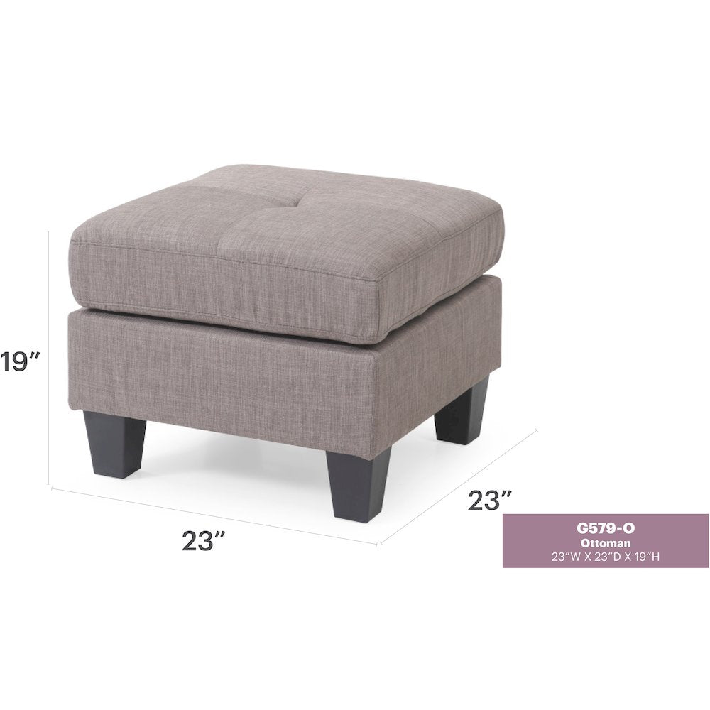 Glory Furniture Newbury Ottoman in Gray Color