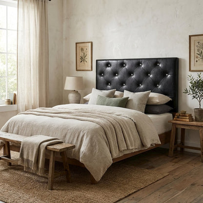 Black Twin Headboard with Casual Frame Construction and Screwed Bolted Design