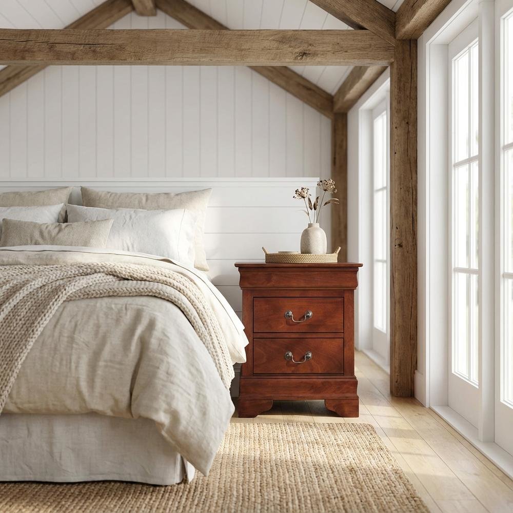 Traditional Cherry Nightstand with Dovetailed Drawers and Metal Glides