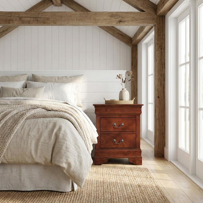 Traditional Cherry Nightstand with Dovetailed Drawers and Metal Glides