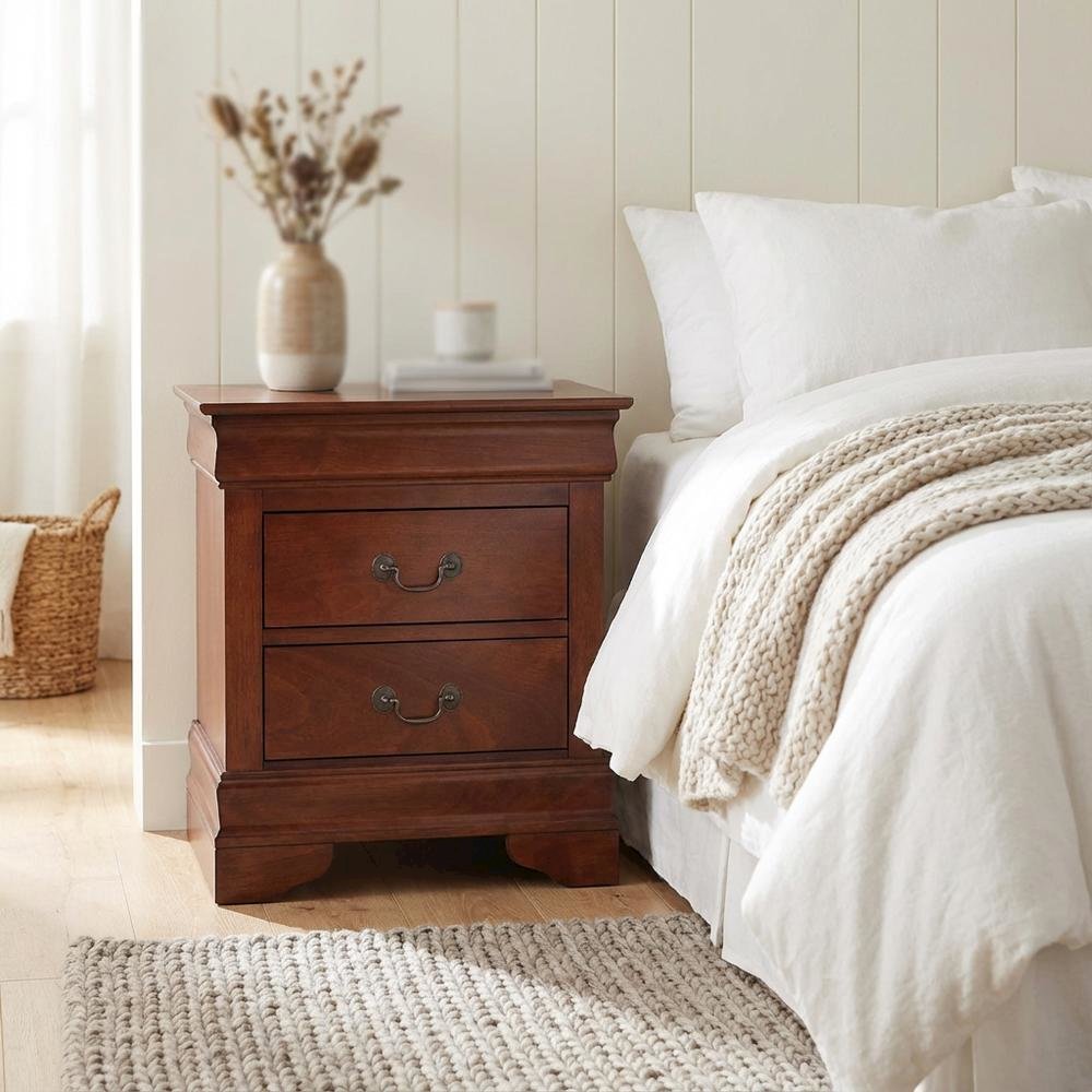 Traditional Cherry Nightstand with Dovetailed Drawers and Metal Glides
