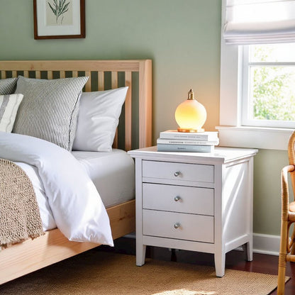White 3 Drawer Nightstand, Wooden Bedside Table with Ample Storage Space