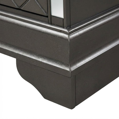 Metallic Black Nightstand with Dovetailed Drawers and Transitional Style