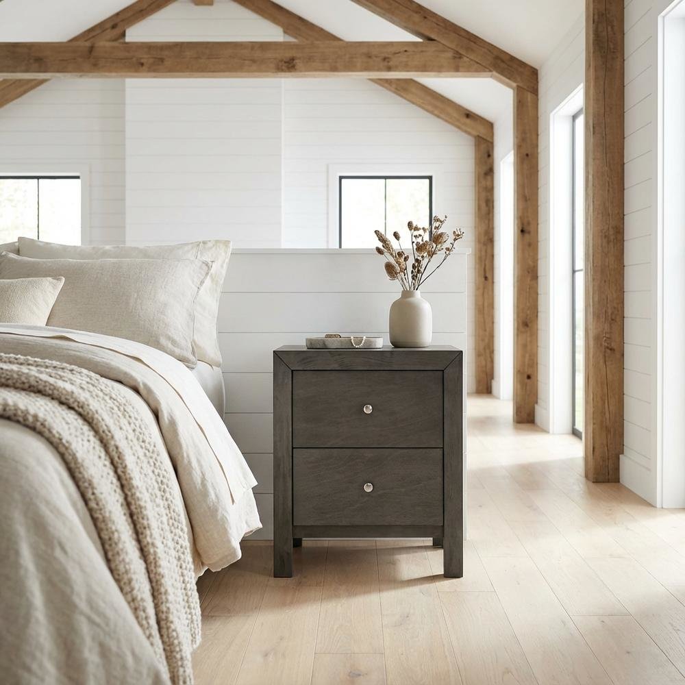 Gray Bedroom Nightstand with Dovetailed Drawers and Transitional Style
