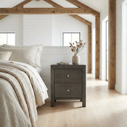 Gray Bedroom Nightstand with Dovetailed Drawers and Transitional Style