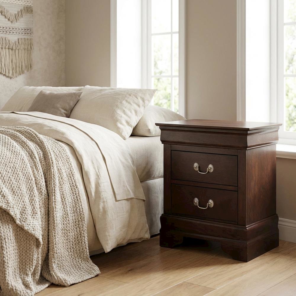 Traditional Cappuccino Nightstand with Dovetailed Drawers and Metal Glides