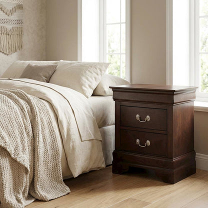 Traditional Cappuccino Nightstand with Dovetailed Drawers and Metal Glides