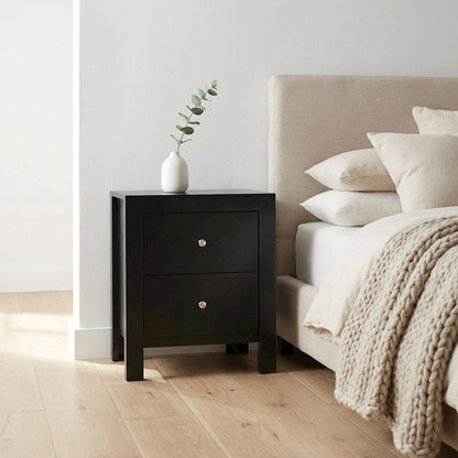 Black Bedroom Nightstand with Dovetailed Drawers and Transitional Style