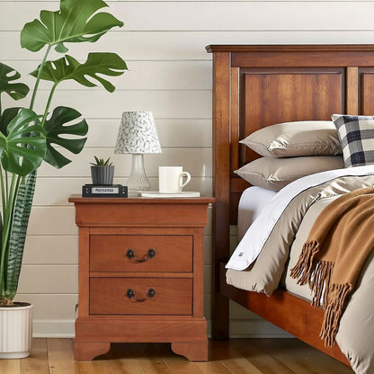 Wooden Nightstand with 2 Drawers in Oak Finish for Bedroom Use