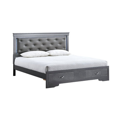 Storage Bed with LED Tufted Headboard, Modern Bedroom Beds, Gunmetal Gray, Queen