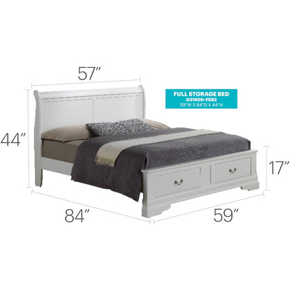 Glory Furniture Louis Phillipe Full Storage Bed in White Color