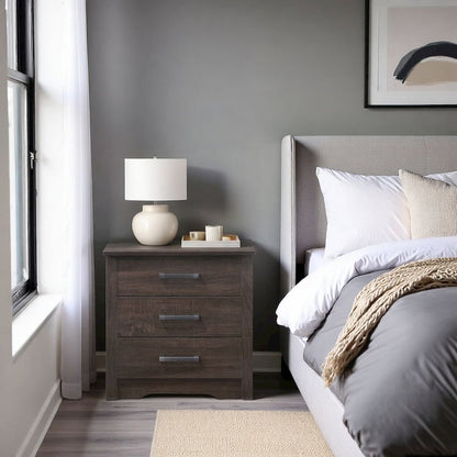 Brown 3 Drawer Nightstand – Tall Wood Nightstand with Ample Storage