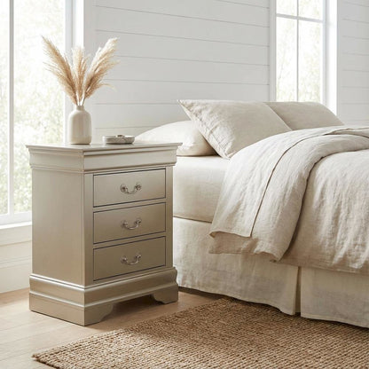 Champagne Nightstand with Traditional Style and 3 Drawers