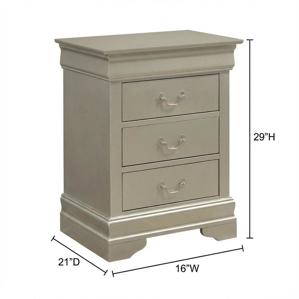 Champagne Nightstand with Traditional Style and 3 Drawers