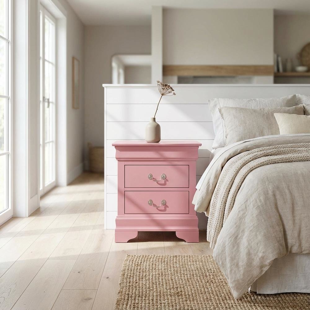 Pink Bedroom Nightstand with Traditional Design and Dovetailed Drawers
