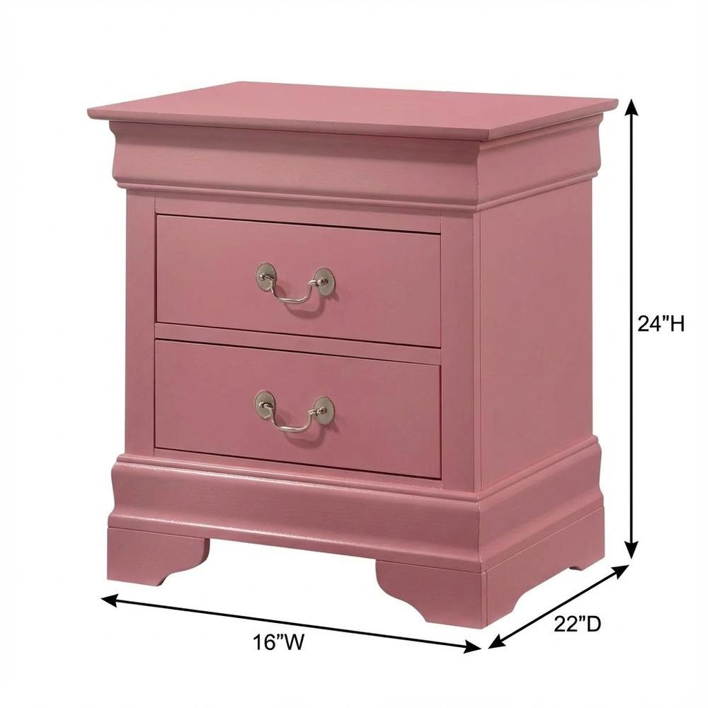 Pink Bedroom Nightstand with Traditional Design and Dovetailed Drawers