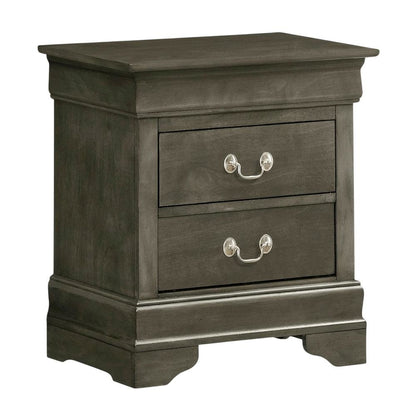 Gray Traditional Nightstand, Dovetailed Drawers, Metal Glides, Bedroom Furniture