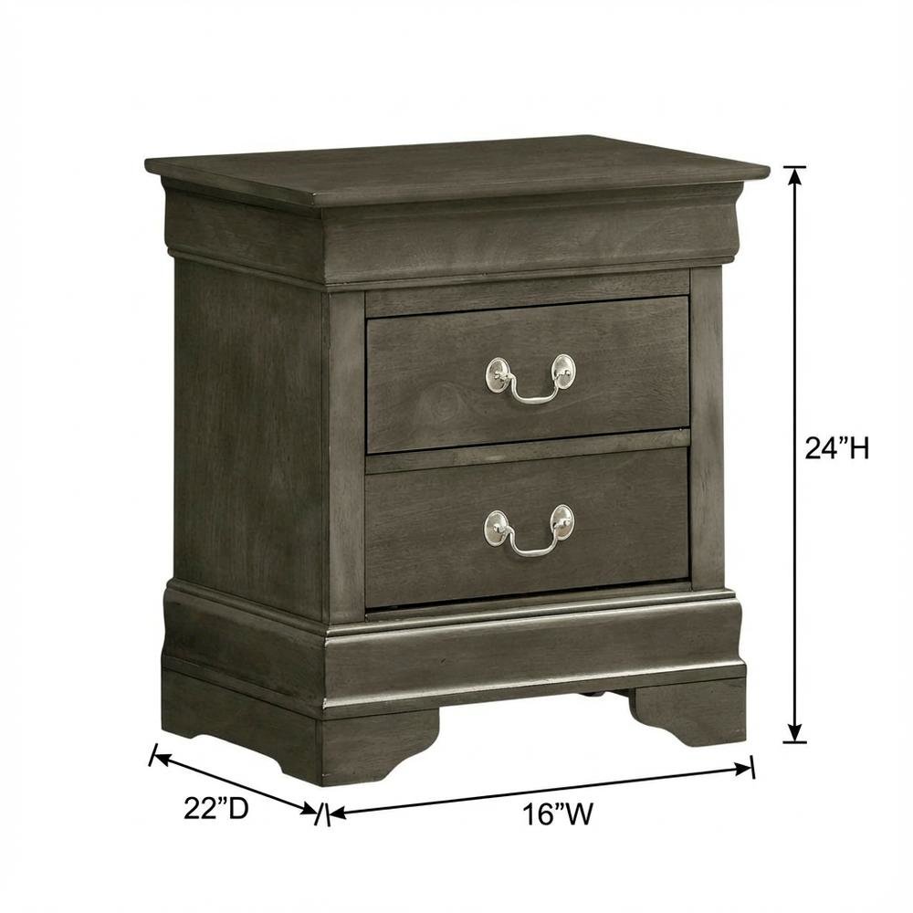 Gray Traditional Nightstand, Dovetailed Drawers, Metal Glides, Bedroom Furniture