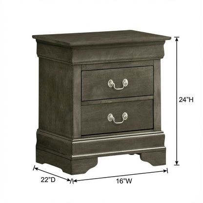 Gray Traditional Nightstand, Dovetailed Drawers, Metal Glides, Bedroom Furniture