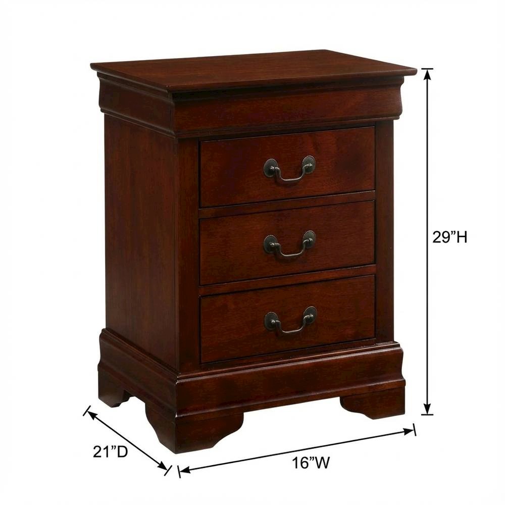 Cherry Nightstand with Traditional Style and 3 Drawers for Bedroom Storage