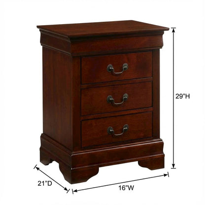 Cherry Nightstand with Traditional Style and 3 Drawers for Bedroom Storage