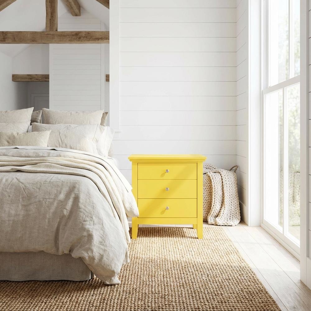 Yellow Bedroom Nightstand with 3-Drawer Casual Design, Dovetailed Fronts
