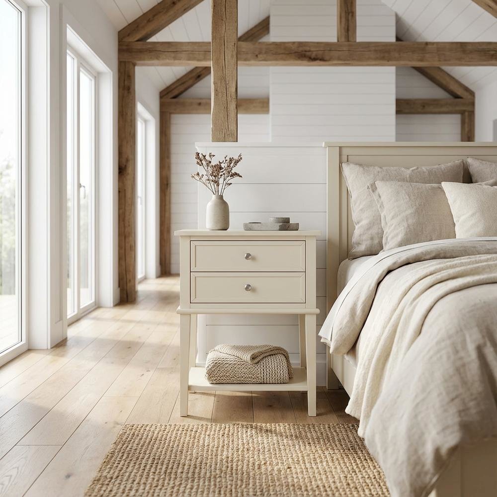 Beige Nightstand with Dovetailed Drawers and Contemporary Style