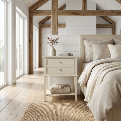 Beige Nightstand with Dovetailed Drawers and Contemporary Style