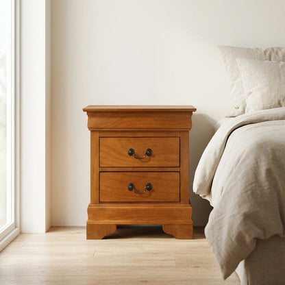 Traditional Oak Night Stand with Dovetailed Drawers and Metal Glides
