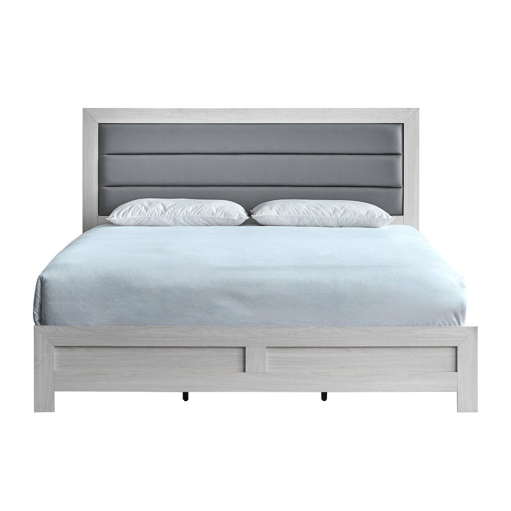 Wooden Platform Bed Frame with Headboard, Bedroom Bed Furniture, Beige, King