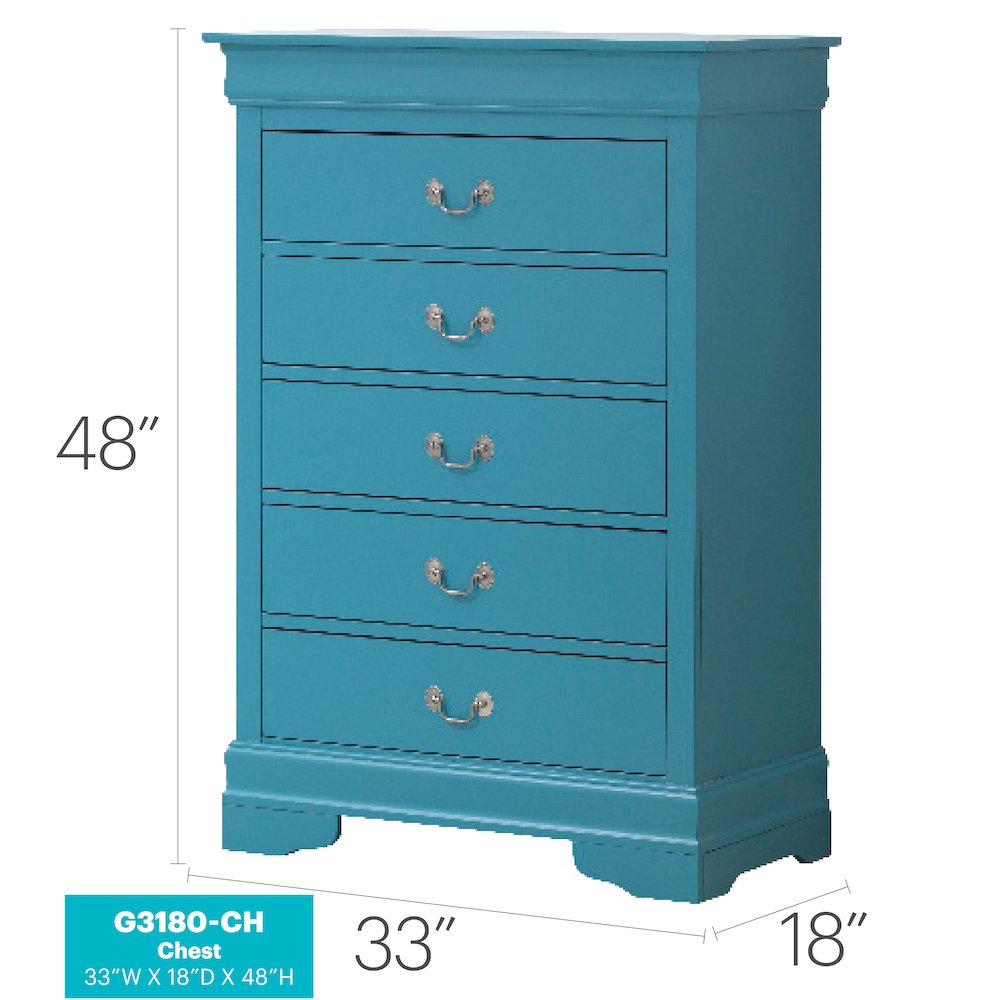 Glory Furniture Louis Phillipe Chest in Teal Color