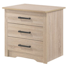 3 Drawer Nightstand in Brown Finish, Wooden Bedside Table with Drawers