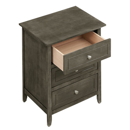 Gray 3 Drawer Nightstand, Ideal for Bedroom Storage