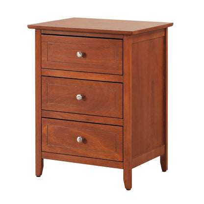 Traditional 3 Drawer Nightstand with Wooden Frame in Warm Oak Finish