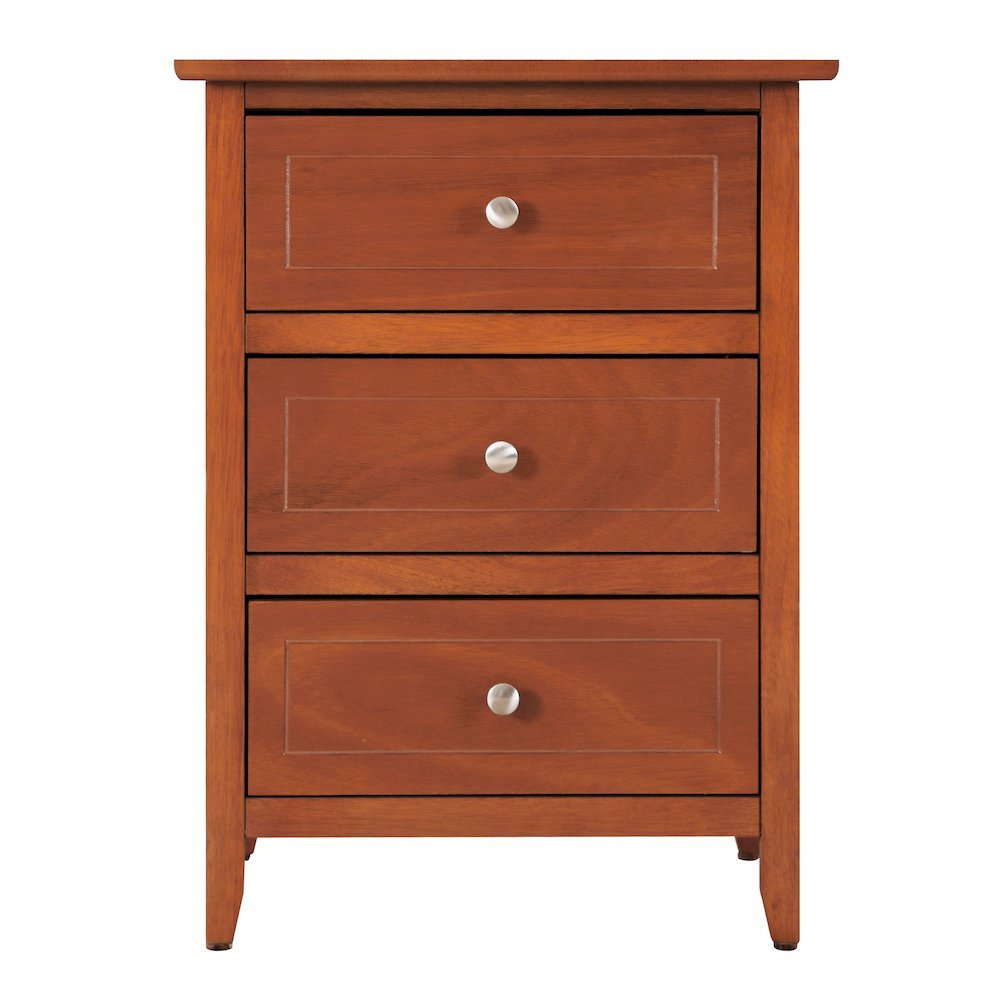 Traditional 3 Drawer Nightstand with Wooden Frame in Warm Oak Finish