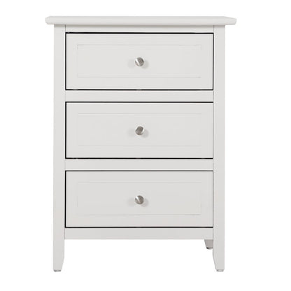 White 3 Drawer Nightstand with Wooden Construction and Elegant Drawers