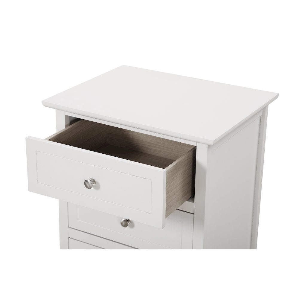 White 3 Drawer Nightstand with Wooden Construction and Elegant Drawers