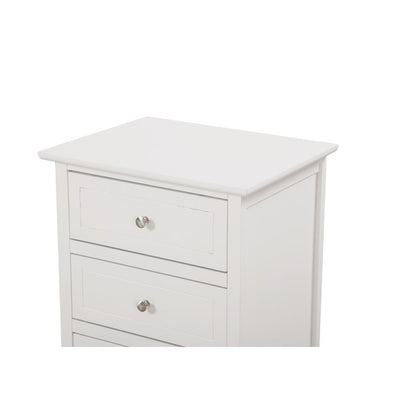 White 3 Drawer Nightstand with Wooden Construction and Elegant Drawers