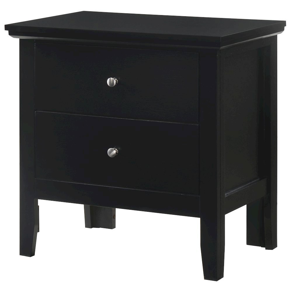 Black Nightstand with 2 Drawers, Wooden Bedside Table for Bedroom