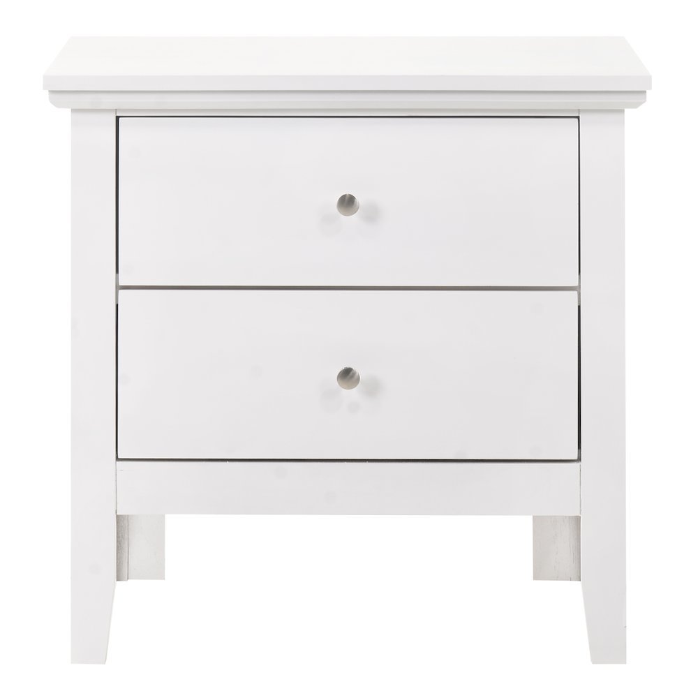 White 2 Drawer Nightstand, Traditional Wood Nightstand with Storage