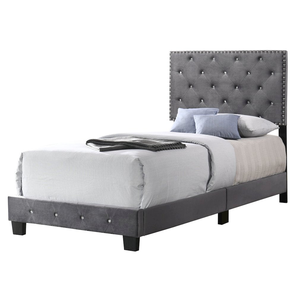Gray Twin Bed with Headboard, Twin Platform Bed Frame for Adults