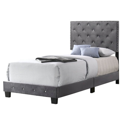 Gray Twin Bed with Headboard, Twin Platform Bed Frame for Adults