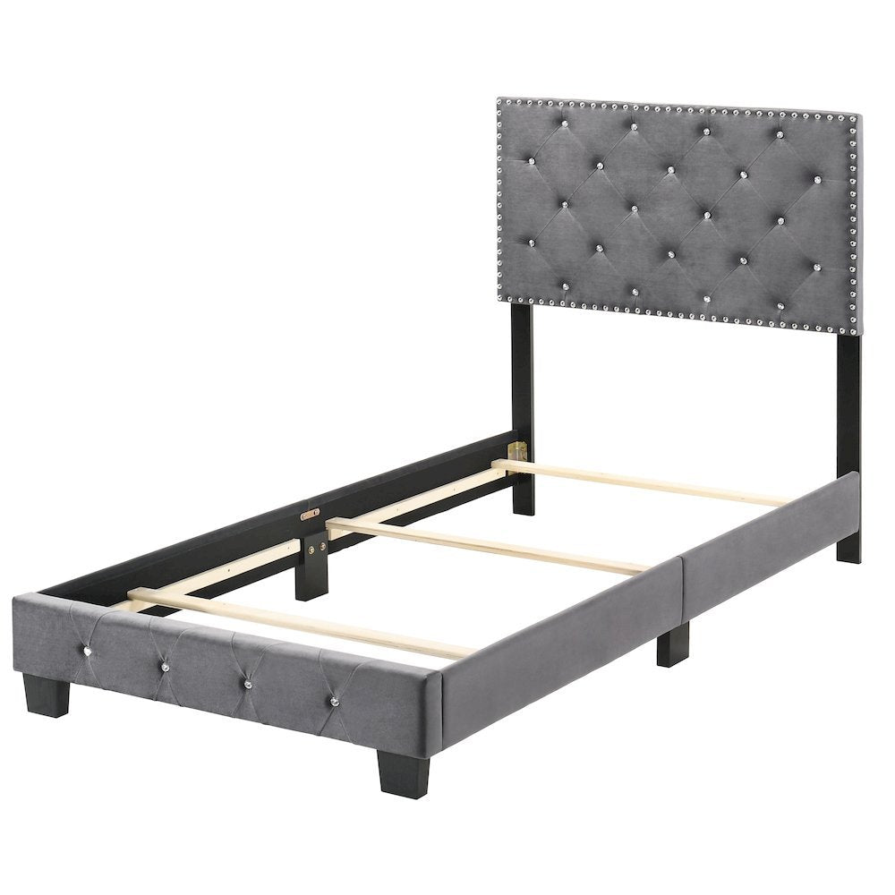 Gray Twin Bed with Headboard, Twin Platform Bed Frame for Adults