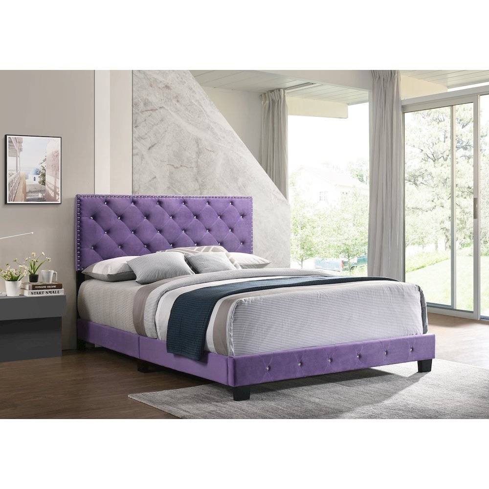 Elegant Purple Queen Bed Frame for Girls With Tufted Upholstered Design