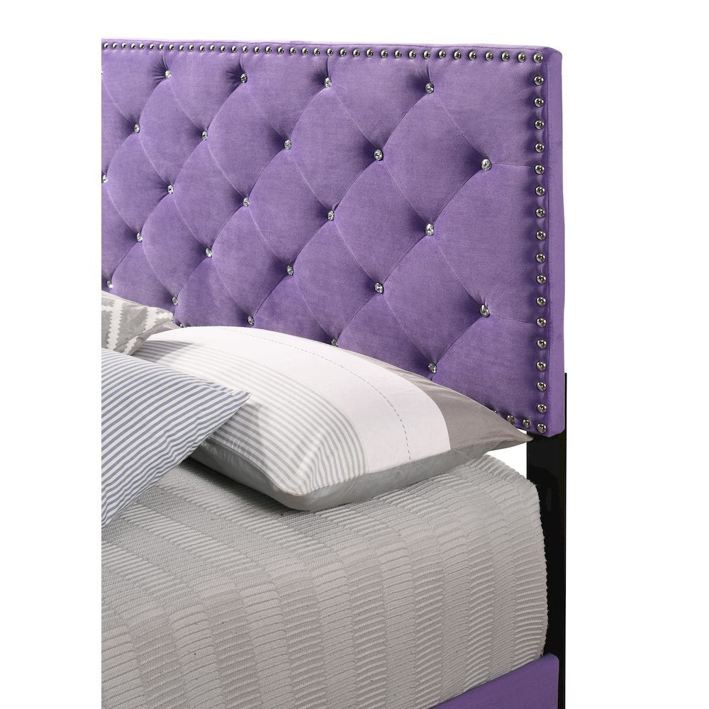 Elegant Purple Queen Bed Frame for Girls With Tufted Upholstered Design