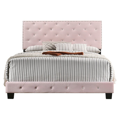Elegant Pink Queen Bed Frame with Upholstered Headboard Design
