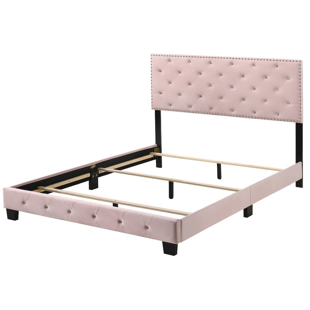 Elegant Pink Queen Bed Frame with Upholstered Headboard Design